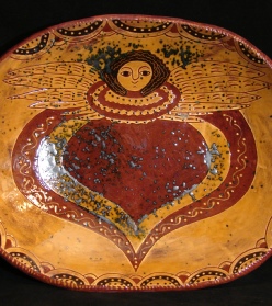 Angel with Wings redware deep trencher, Kulina Folk Art