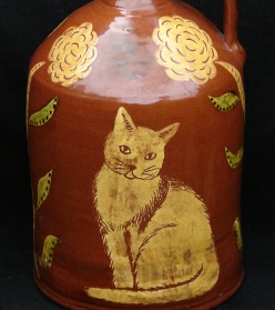 Cumby cat redware jug, Kulina Folk Art