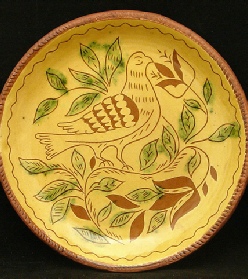 Dove, Tulips and Leaves redware plate, Kulina Folk Art