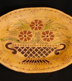 Flower Basket redware oval platter, Kulina Folk Art