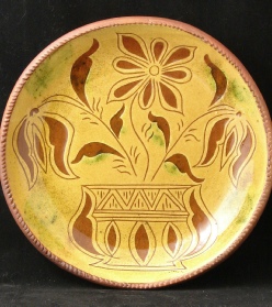 Pennsylvania Tulips in Vase redware plate, Kulina Folk Art