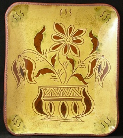Pennsylvania Tulips in Vase redware platter, Kulina Folk Art