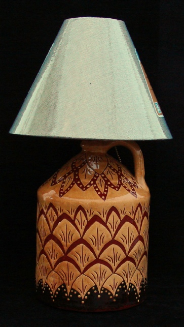 redware lamp, pineapple pattern