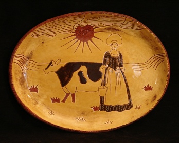 redware oval platter, the milkmaid