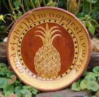 redware plate, alphabet and pineapple
