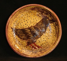 redware plate, black bird