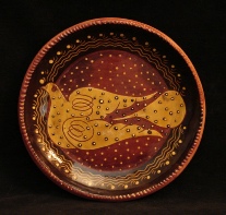 redware plate, dove with border