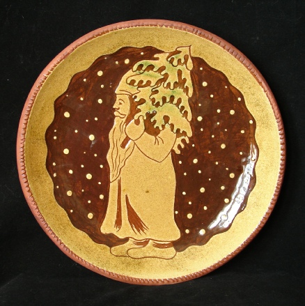 redware plate, father christmas