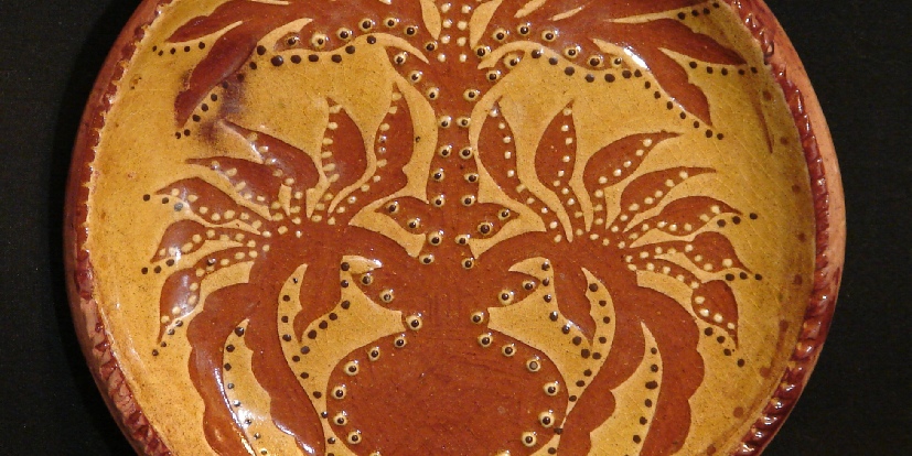 redware plate floral leaves pattern