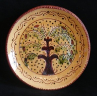 redware plate, tree of life with border