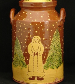 Santa redware jar, Kulina Folk Art