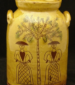Sisters redware jar, Kulina Folk Art