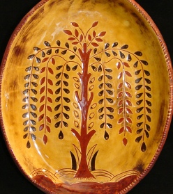 Tree of Life with Flowers redware oval platter, Kulina Folk Art