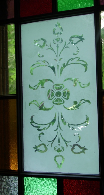 victorian etched glass on window detail