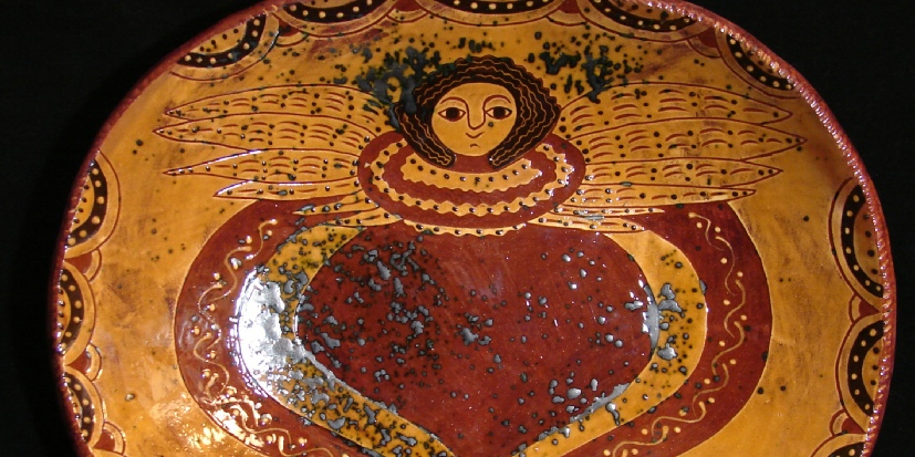 Angel with Wings redware trencher by Kulina Folk Art