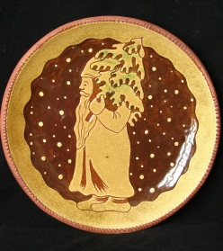 Father Christmas redware charger, Kulina Folk Art