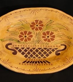 Flower Basket redware oval platter, Kulina Folk Art