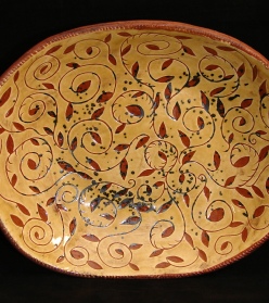 Ivy redware deep trencher, Kulina Folk Art