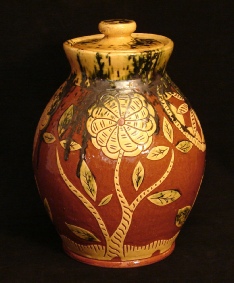 jar, sgraffito flowers, back