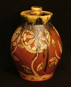 jar, sgraffito flowers, side