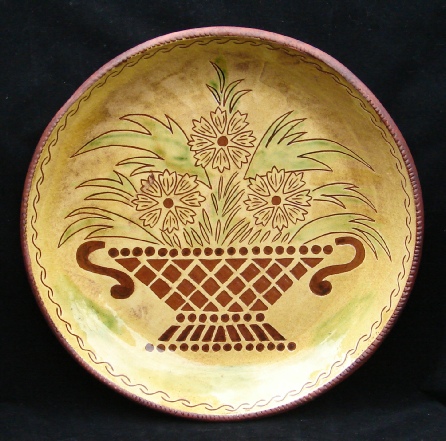 redware charger, flower basket