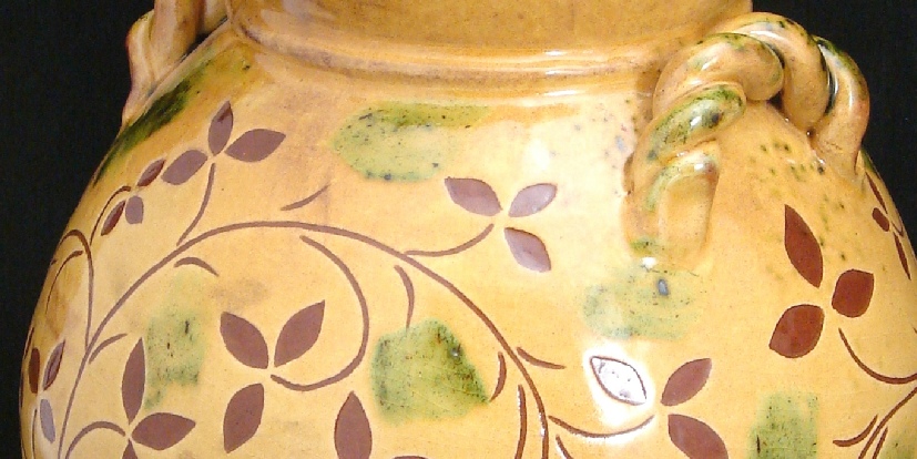 redware jar ivy and rope handles