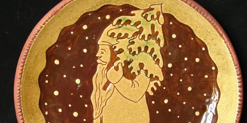 redware plate father christmas