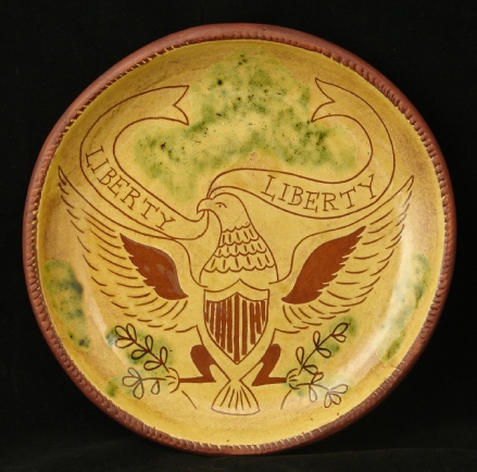 redware plate, liberty eagle
