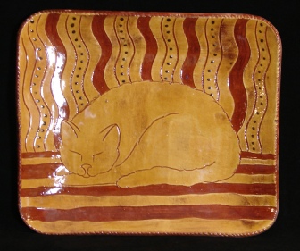 redware rectangular platter, the beekeeper