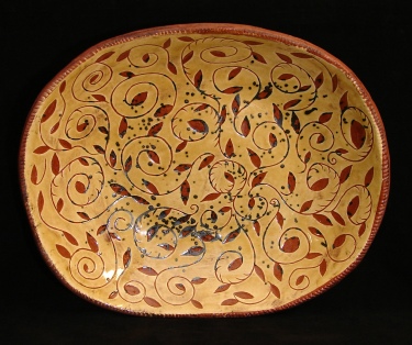 redware trencher, leaves